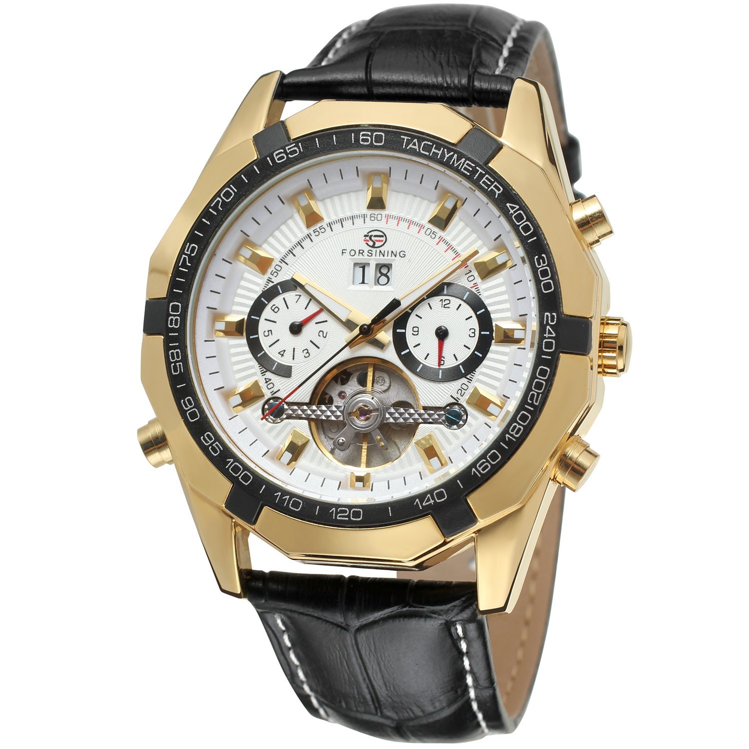 Forsining Men's Fashion Automatic Self-Winding Day Calendar Tourbillon Leather Wrist Watch FSG340M3T6