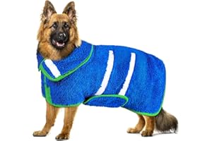Hedgeink Dog Bathrobe, Super Soft Quick Drying Robe for Large Dogs, Adjustable After Bath Towel, Clothes and Dryer XXL, Blue