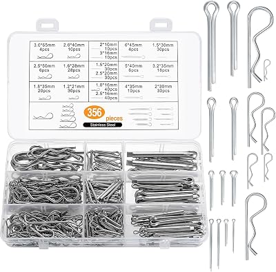 Jttxiu 356 Pcs Cotter Pins R Clips Assortment Kit Galvanized Steel