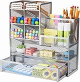 Marbrasse Mesh Desk Organiser Multifunctional Pen Holder Silver 26x23x10 cm
