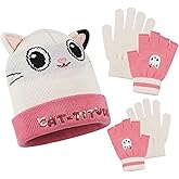 Gabby's Dollhouse Girls Beanie Hat and Gloves Set, Winter Beanie Warm Mittens for Cold Weather, Cozy Gifts for Girls (2-8 Years, Pink/White Gabby's Dollhouse)