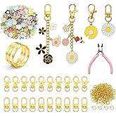 302Pcs Keychain Making Kit - Flower DIY Craft Supplies with Charms Include 120 Charms 20 Keychain Clips 160 Jump Rings and Piler, Jewelry Making Kit for DIY Keychains Making Supplies Jewelry Making