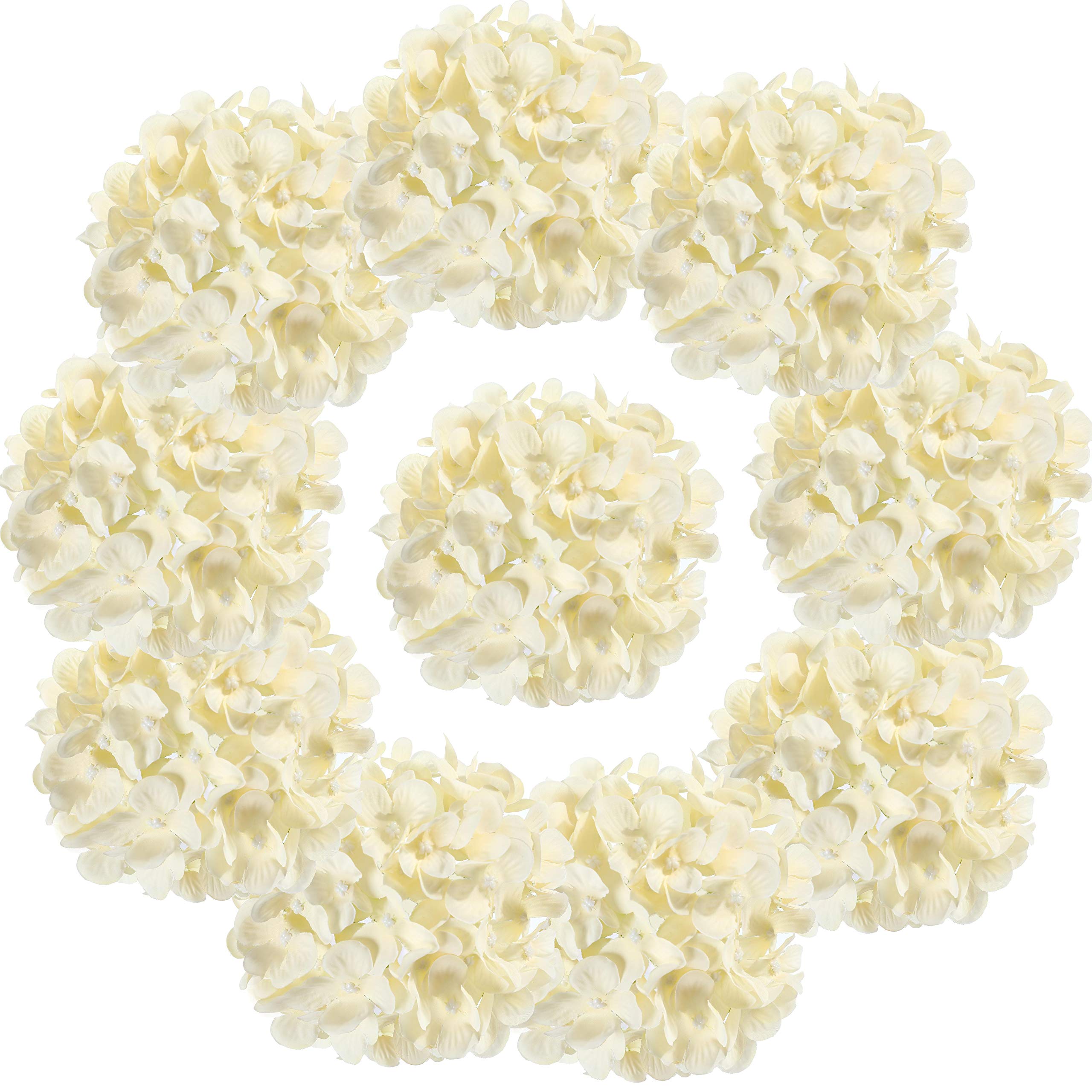 LUSHIDI 10PCS Silk Hydrangea Heads with Stems Artificial Flowers for Wedding Party Home Decor (Champagne)