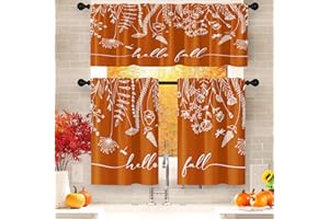 Arttown Flower Herbs Fall Kitchen Curtains with Valance and Tier Sets 36 Inch, 3 Pieces Floral Plant Leaves Rod Pocket Drapes Window Treatment Curtains for Kitchen Over Sink Dining Room Decor