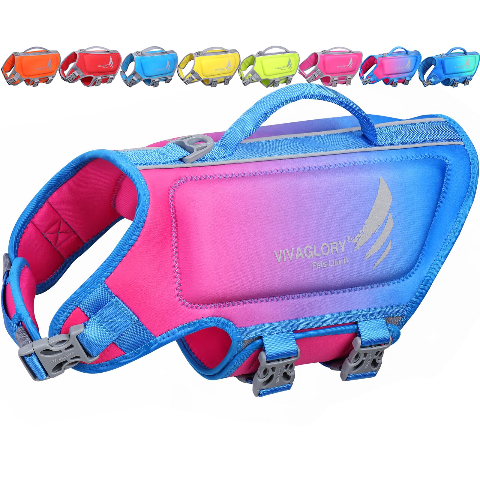 VIVAGLORY High Buoyancy Dog Life Jacket, Swim Vest with Handle, Dog Life Jacket for Swimming & Boating, Buoyancy for Doggy, S, Pink Blue