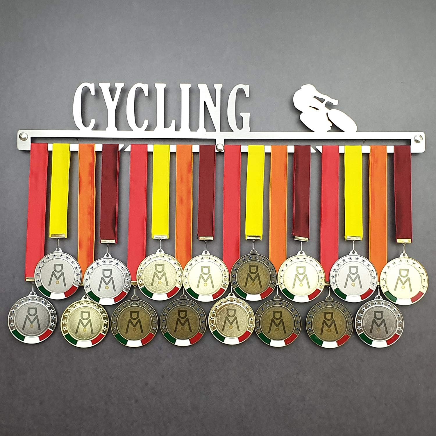 CYCLING - Medal Hangers for Bike, Bicycle, Cyclocross - Medal Show Wall Mounted - Medal Display Rack - Trophy Holder - Stainless Steel - 100% Made in Italy