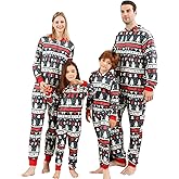 ANGELGGH Onesie Christmas Family Matching Pajamas Adult Couples Men PJs Hooded Women Novelty One-piece Sleepwear