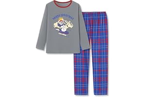 Topgal Boys Girls Pajamas Long Sleeve Sleepwear Trendy Navy Face Tie Dye Checkered 2-Piece PJs Set Comfy Big Kid Size 6-18