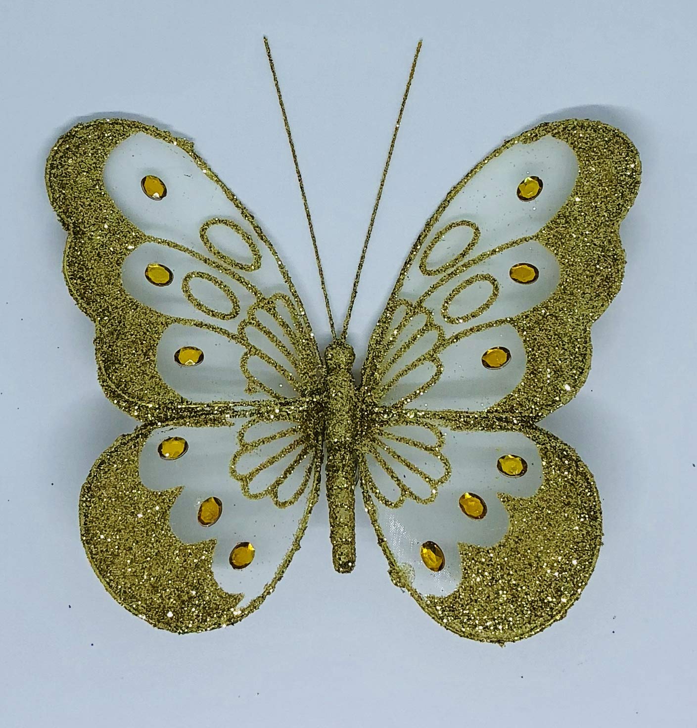 Large 18cm Gold Clip On Diamante Glitter Mesh Jewelled Butterfly