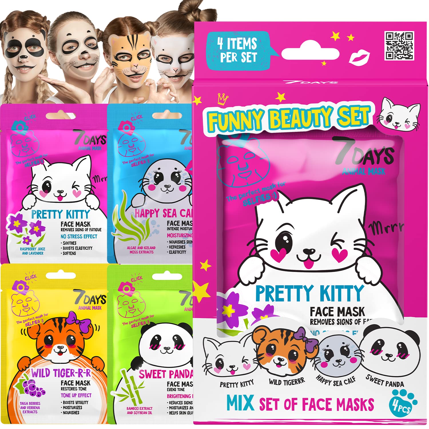 7Days Face Masks Skincare Gift Set | Sheet Masks Set Moisturising, Nourishing, Brightening, Hydrating, Refreshing |Animal Cute Facial Mask Beauty Gift set for Women