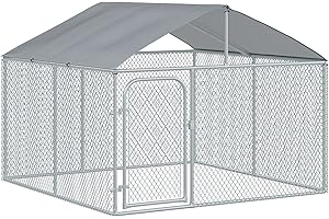 PawHut Outdoor Dog Kennel with Roof, Dog Run with Waterproof & UV-Resistant Cover, Secure Lock, for Backyard & Patio, 7.5' x 