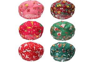 Panitay 6 Pcs Christmas Bouffant Scrub Caps with Buttons Adjustable Nurse Working Hats Surgical Caps for Women Men