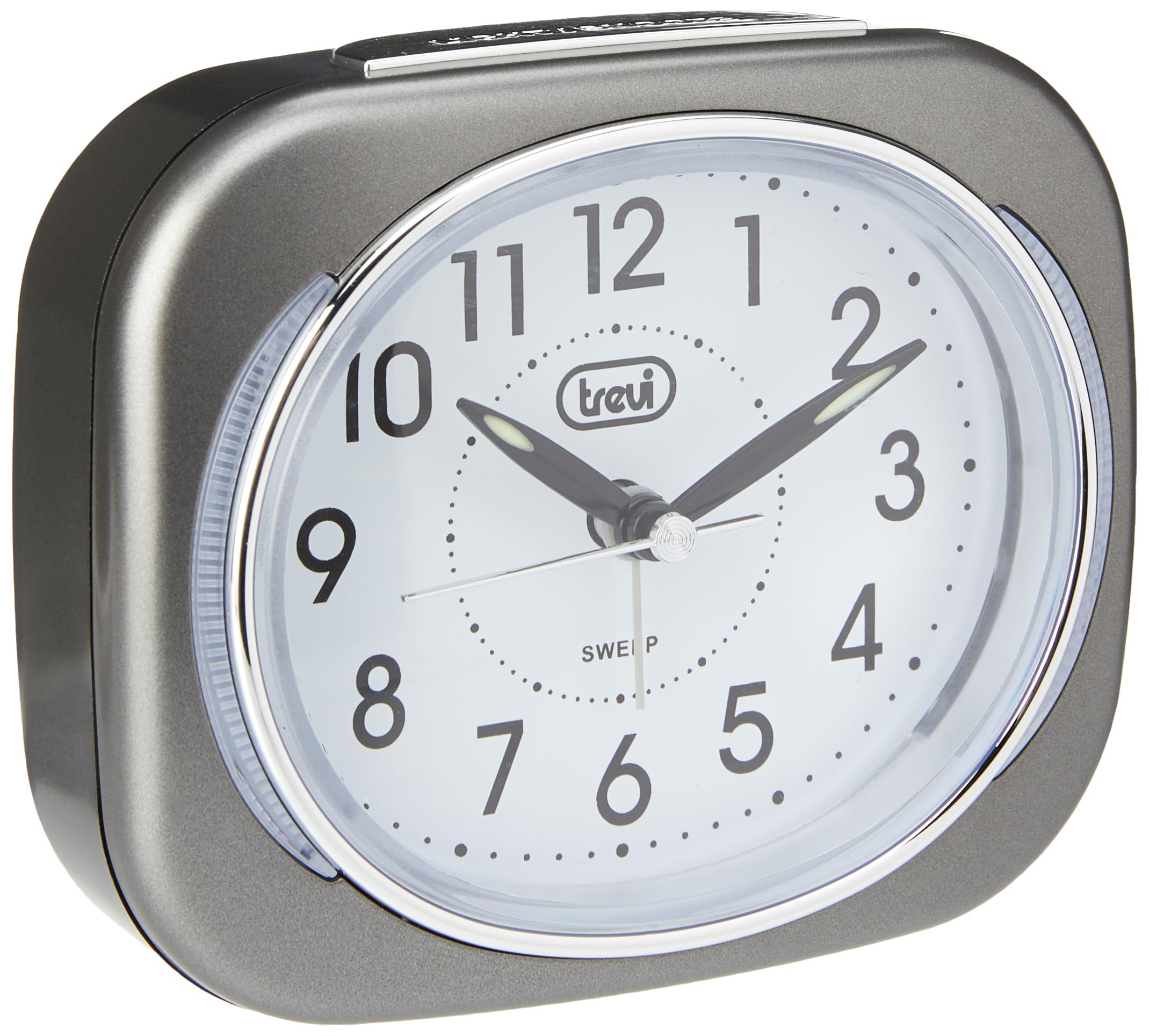 Trevi Retro Bedside/Travel Alarm Clock with LED Backlight and Silent Sweep Second Hand, Plastic, Grey