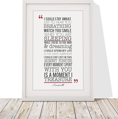 Amazon Com Song Lyrics Framed Print Gift For Valentines Day Wedding Annivesary Aerosmith I Don T Want To Miss A Thing 12x10 Inch Wall Art Decor Present Everything Else