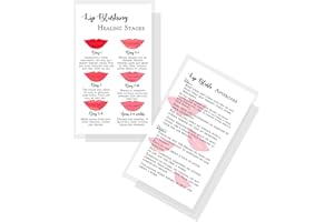 Lashicorn Lip Blush Stages of Healing & Aftercare Instructions Cards | Package of 50 | Double Sided Size 2 x 3.5 inches Business Card | White with Red Lips Design