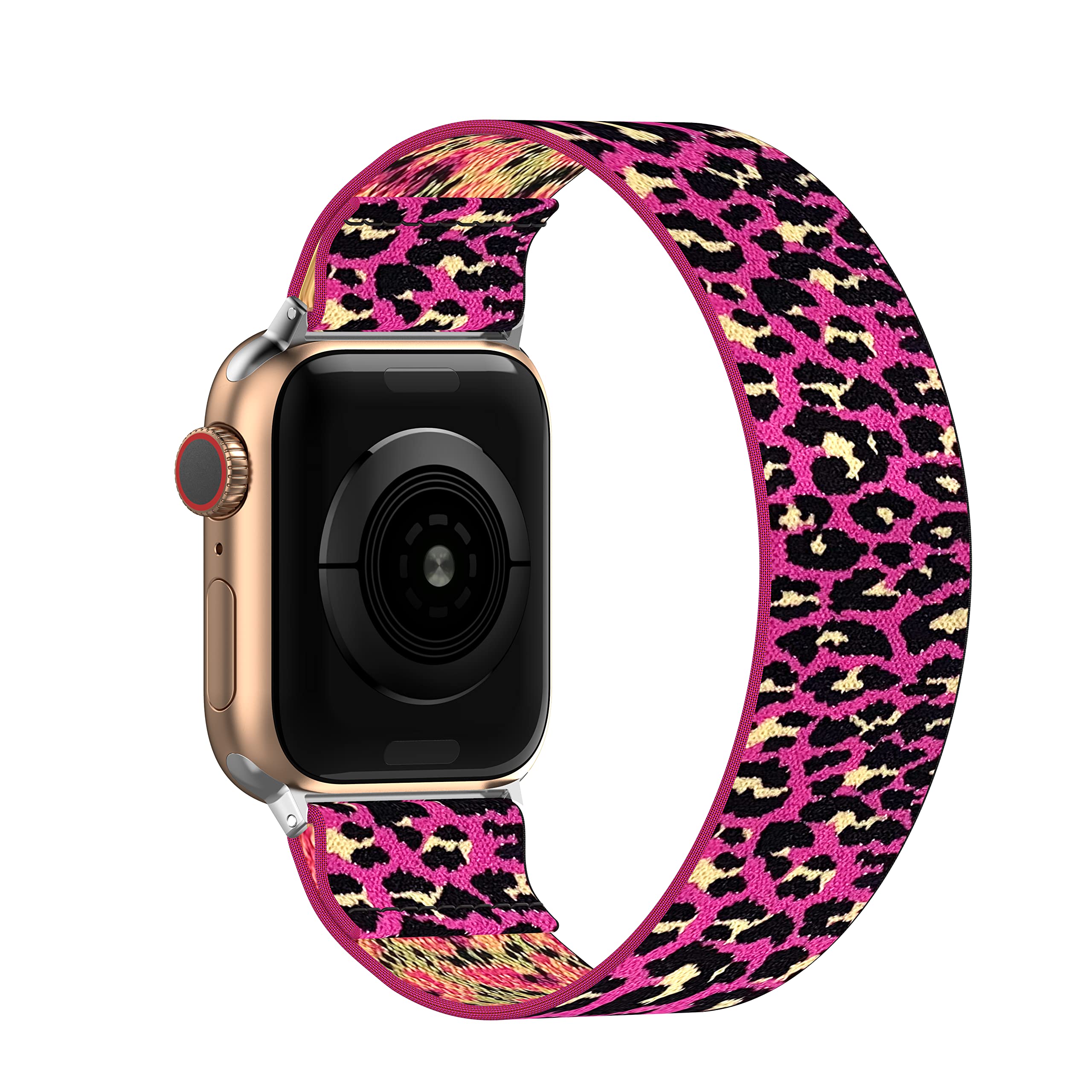 BMBEAR Stretchy Solo Loop Bands Compatible with Apple Watch 42mm 44mm 45mm 49mm Ultra Braided Elastic Weave Nylon Wristbands Women Men Straps for iWatch Series 8/7/6/5/4/3/2/1/SE Pink Leopard
