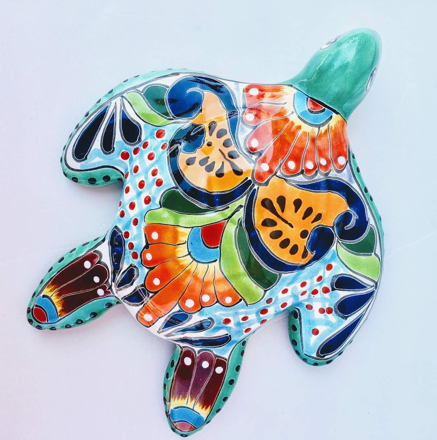 9" Mexican Talavera Sea Turtle Pottery for Indoors or Outdoors Home and Garden Decor