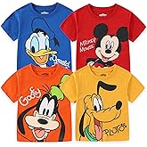 Disney Mickey Mouse & Friends Boys' 4 Pack T-Shirt for Toddler and Little Kids – Blue/Red/Yellow/Orange