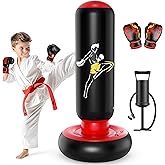 QPAU Inflatable Punching Bag for Kids with Boxing Gloves, 66 in | Punching Bag Toy for Kids Ages 6 to 12, Inflatable Boxing Equipment and Gift for Karate, Taekwondo and MMA