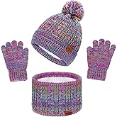3 Pcs Kids Winter Hat Gloves Scarf Set, Toddler Knitted Beanie Hat Neck Warmer Mittens Fleece Lined Set for Boys and Girls