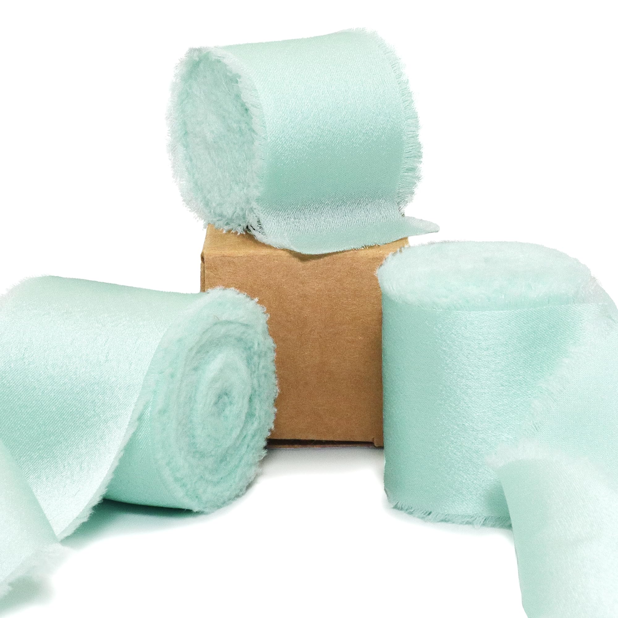 Ligtmor Silk Satin Ribbon 1-1/2 inch x 15 Yard (3.8cm x 13.5m) Handmade Frayed Ribbons for Gift Wrapping Crafts Wedding Flower Bouquet Holiday Décor - Mint Green — image 1