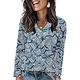 VUTRU Long Sleeve Top for Women Henley Shirts Tunic Sweater Knit Fall Casual V Neck Pullover Loose Fit Dressy with Leggings