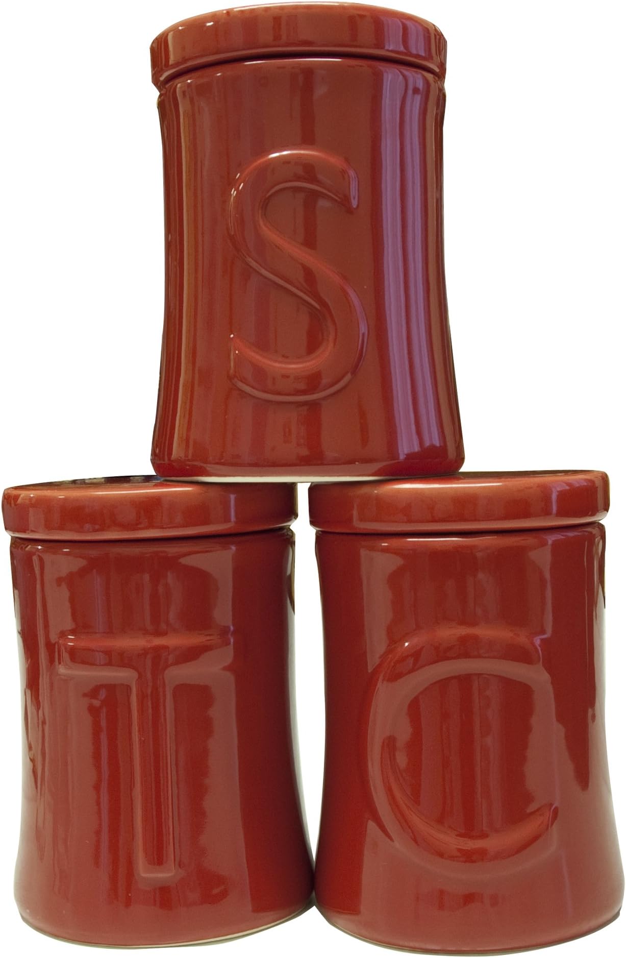 RED Tea, Coffee and Sugar Ceramic Containers Jars Canisters Set of 3 RED CERAMIC TEA COFFEE SUGAR