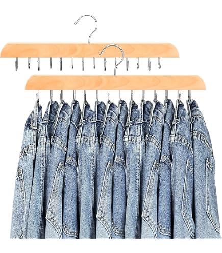 ZEDODIER 2-Pack Jean Hangers - 16 Hooks, Rotatable Metal Closet Organizer (Black)