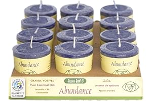 Premium Scented Hand Made Chakra Energy Candle | Votive 12-pack | Abundance, Ajna| Yoga, Prayer & Meditation Candle | Long Burn |Essential Oils Lavender, Fir, Chamomile | Aloha Bay