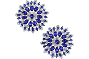 PEARLY JUN 2 PCS Rhinestone Applique Blue Silver Flower Crystal Patches Trim Clothing Diamond Embellishments for Bridal Wedding DIY Dresses Fabric Accessories