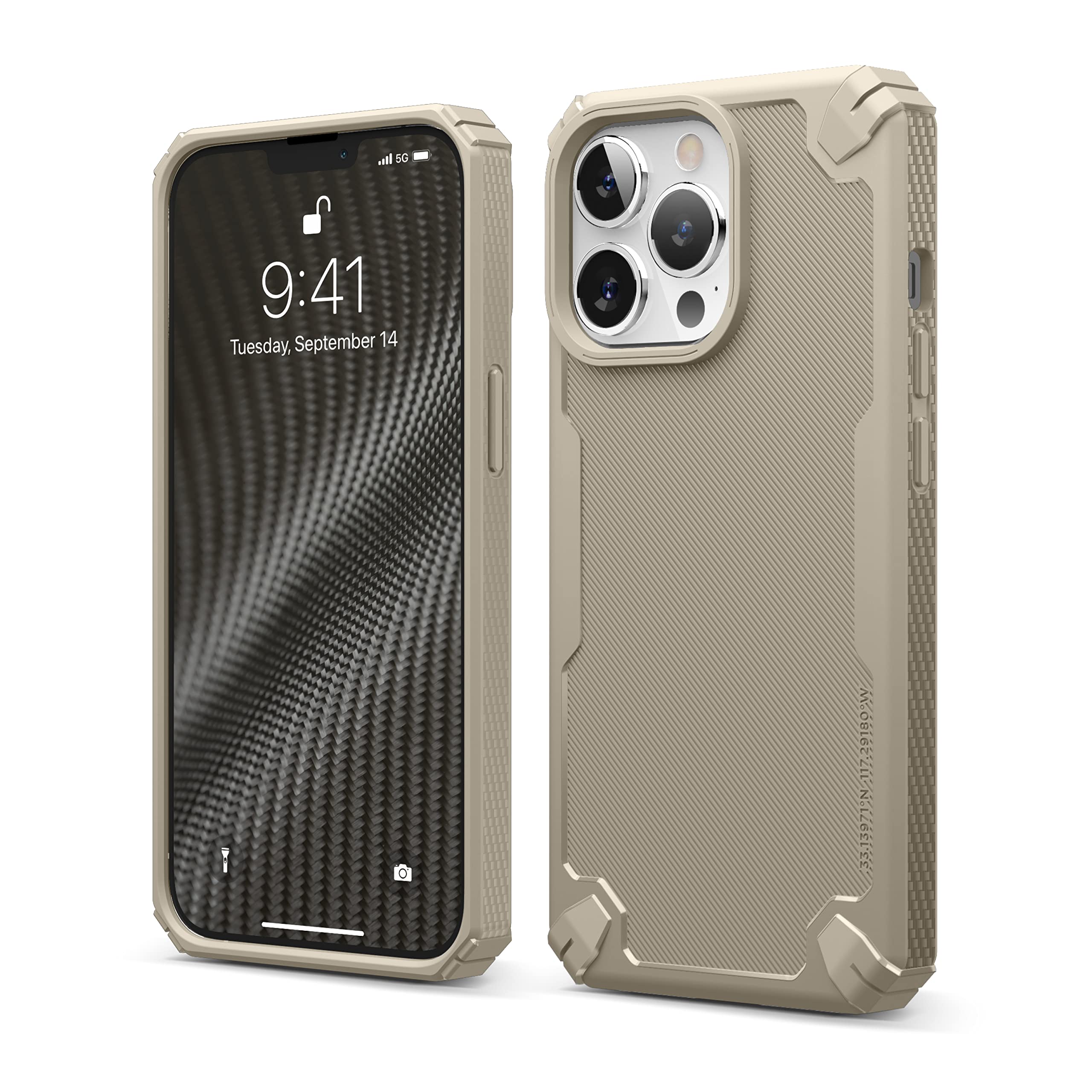elago Armor Case Compatible with iPhone 13 Pro (6.1"), Heavy-Duty Protective Case, Premium TPU, Carbon Fiber Texture, Tough Rugged Design, Full Body Protection, Shockproof Bumper Cover (Sand)