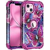 LONTECT for iPhone 14/ iPhone 13 Case Glow in The Dark Three Layer Heavy Duty Shockproof Hard PC+Soft Silicone Rugged Full Body Protective Case for Women Girls,Purple Red