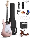 Tostar 39" Full Size Electric Guitar Kit For Beginners And Adults,SSS Pickup Stratocaster Guitarra Electrica Set Includes Tremolo Bridge,Amp,Strings,Stand,Case Bag, Birthday Holiday Gifts, Champagne