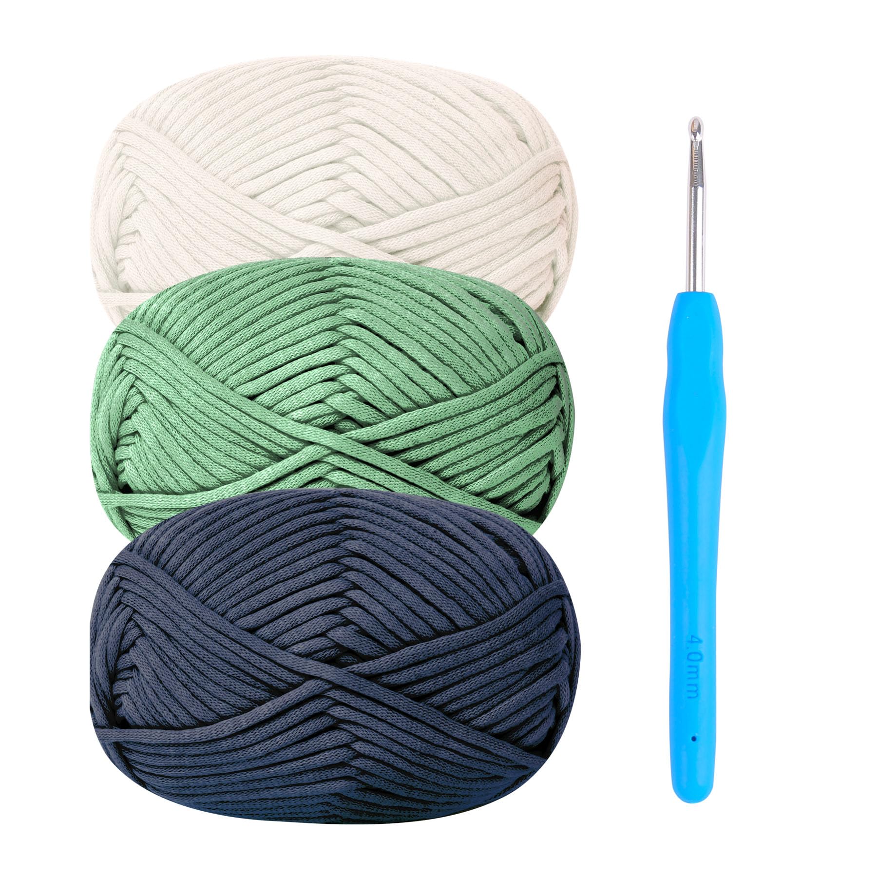 Renyiz Chunky Cotton Wool for Crochet, 3x50g, Amigurumi Yarn with 4mm Hook, Easy Starter Kit - Blue Green