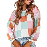IDEALSANXUN Womens Color Block Cropped Sweater Fall Winter Trendy Cute Long Sleeve Knit Sweater Tops