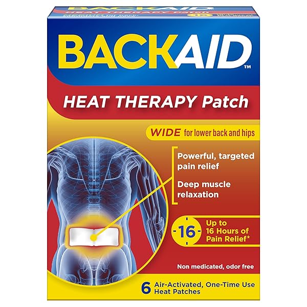 BACKAID HEAT THERAPY PATCH, AIR-ACTIVATED THERAPEUTIC HEAT, WIDE FOR LOWER BACK AND HIP PAIN RELIEF, 6 COUNT
