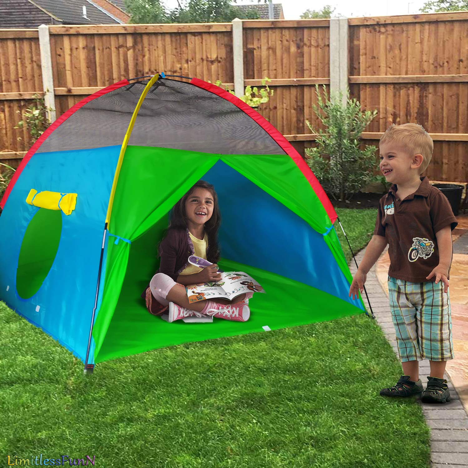 LimitlessFunN Rainbow Kids Play Tent | Includes Star Lights & Carrying Case |, Children Dome Playhouse for Boys, Toddlers, Indoor & Outdoor, 58