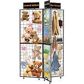 DEMEGA 360&deg; Foldable Grid Wall Panel, Three Gridwall Display Stand | Notice board Heavy Duty Sturdy Floorstanding Wire Grid Rack, Movable Wheel for Retail Art Craft Fairs