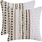 Mussepera 18x18 Inch Boho Pillow Covers Set of 2 Chenille Throw Pillow Cases for Couch Farmhouse Decorative Striped Cushion Covers for Sofa Bedroom Living Room (Green White)