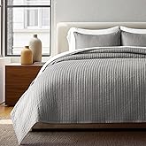 EVERGRACEHOME Cotton Sateen Quilt Set King Size, Pre-Washed Cotton Channel Stitch Coverlet Bedspread, 3 Pieces Lightweight Soft Bedding Sets for All Season, with 2 Pillow Shams, Fog Gray