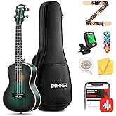 Donner Concert Ukulele Professional 23 Inch Mahogany Ukelele for Adult Beginner Ukele Bundle with Online Lesson Gig Bag Aquila String Pick Tuner Strap Cloth DUC-200B Drak Green