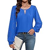 Blooming Jelly Womens Dressy Casual Tops Business Eyelet Long Sleeve Shirts Work Office Cute Blouses Trendy Fall Outfits