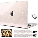 MEEgoodo Glitter Case for M4/M3/M2 MacBook Air 15 inch Case 2025 2024 2023, Fit Model (A3241/A3114/A2941), Laptop Shell with Keyboard Cover&Camera Cover&OTG Adapter& Screen Protector, Sparkly Pink