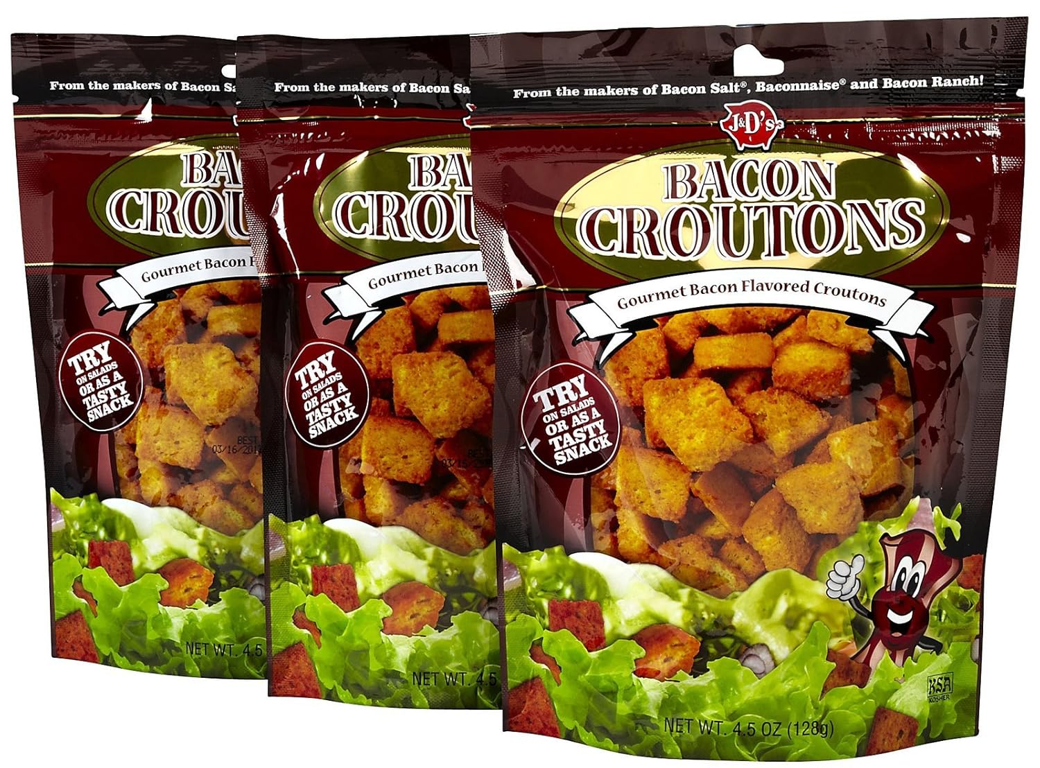 J&D's Bacon Croutons, 4.5 oz Salad Croutons Grocery & Gourmet Food