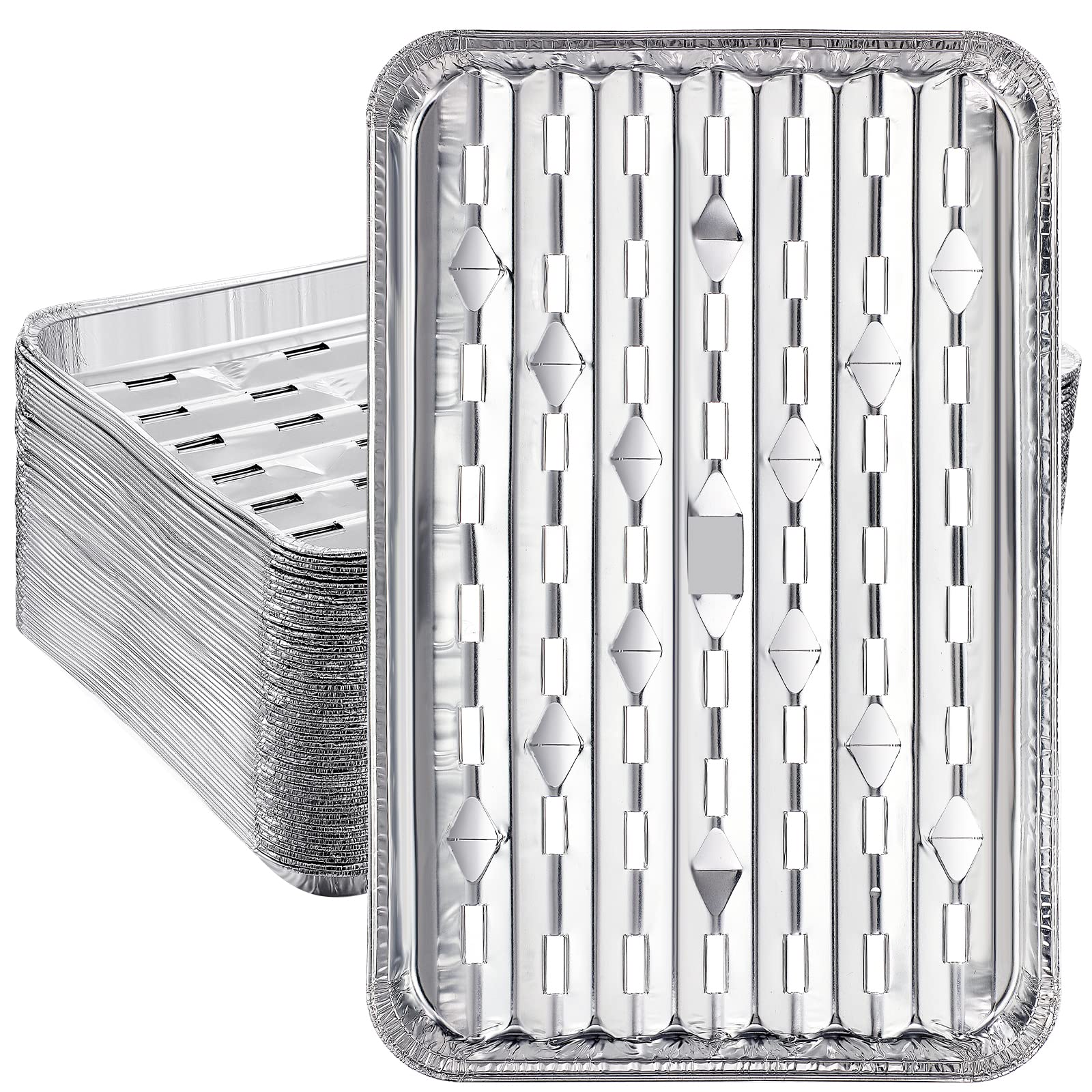 Photo 1 of Seewey 50 Pack Aluminum Grill Pans 9x13 Inch, Broiler Pans for Oven, Disposable Aluminum Grill Liners with Holes with Ribbed Bottom Surface for BBQ Foil Drip Roast Trays