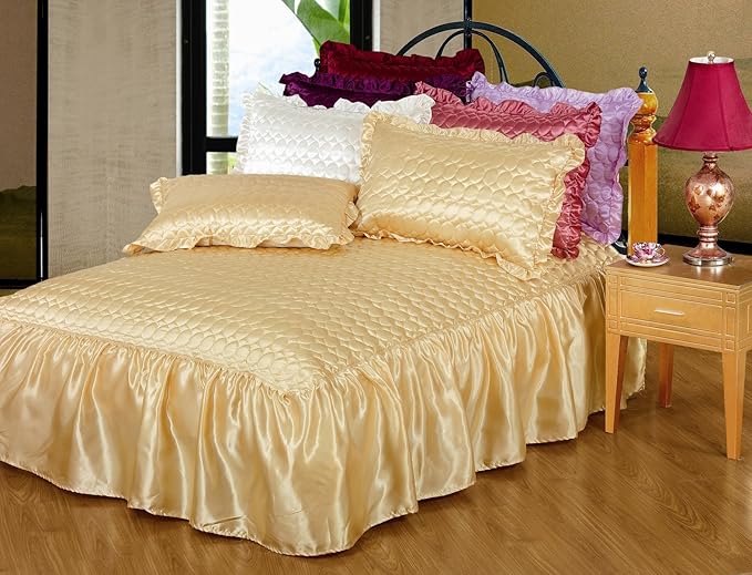 Single Size Blue Rubey Luxury Quilted Satin Bedspread +1 Pillowsham