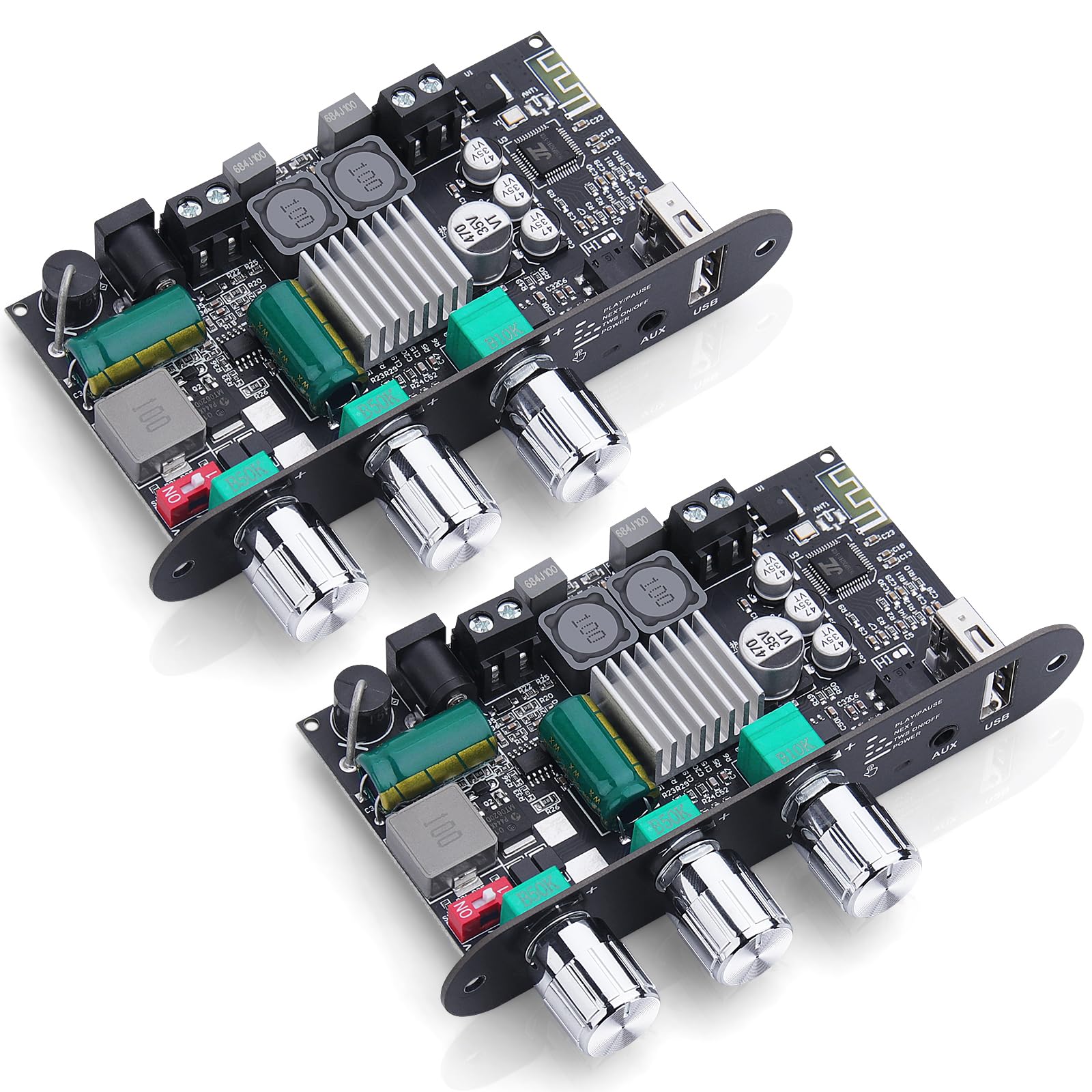 Photo 1 of 2 Pack ZK-1001U Bluetooth 5.3 Mono Amplifier Board with TWS & Boost Circuit, Mini Audio Amp for Home Outdoor DIY Speakers with 100W Power Output, Treble and Bass, USB/AUX/BT Input, DC 9-24V