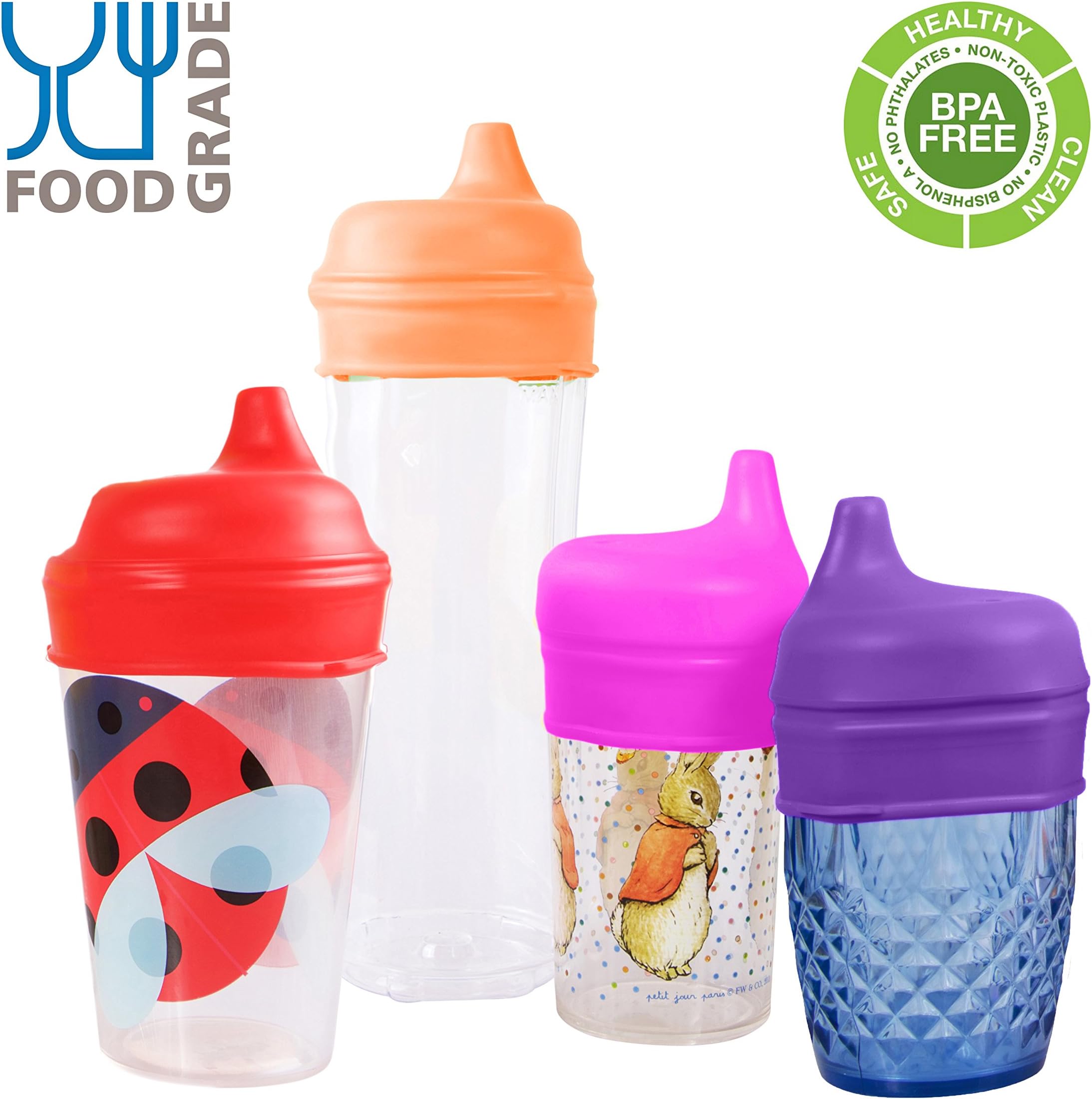 Tiny Angel 4-Pack Silicone Sippy Lids/Tops ~ New & Improved Design ~ For Any Cup