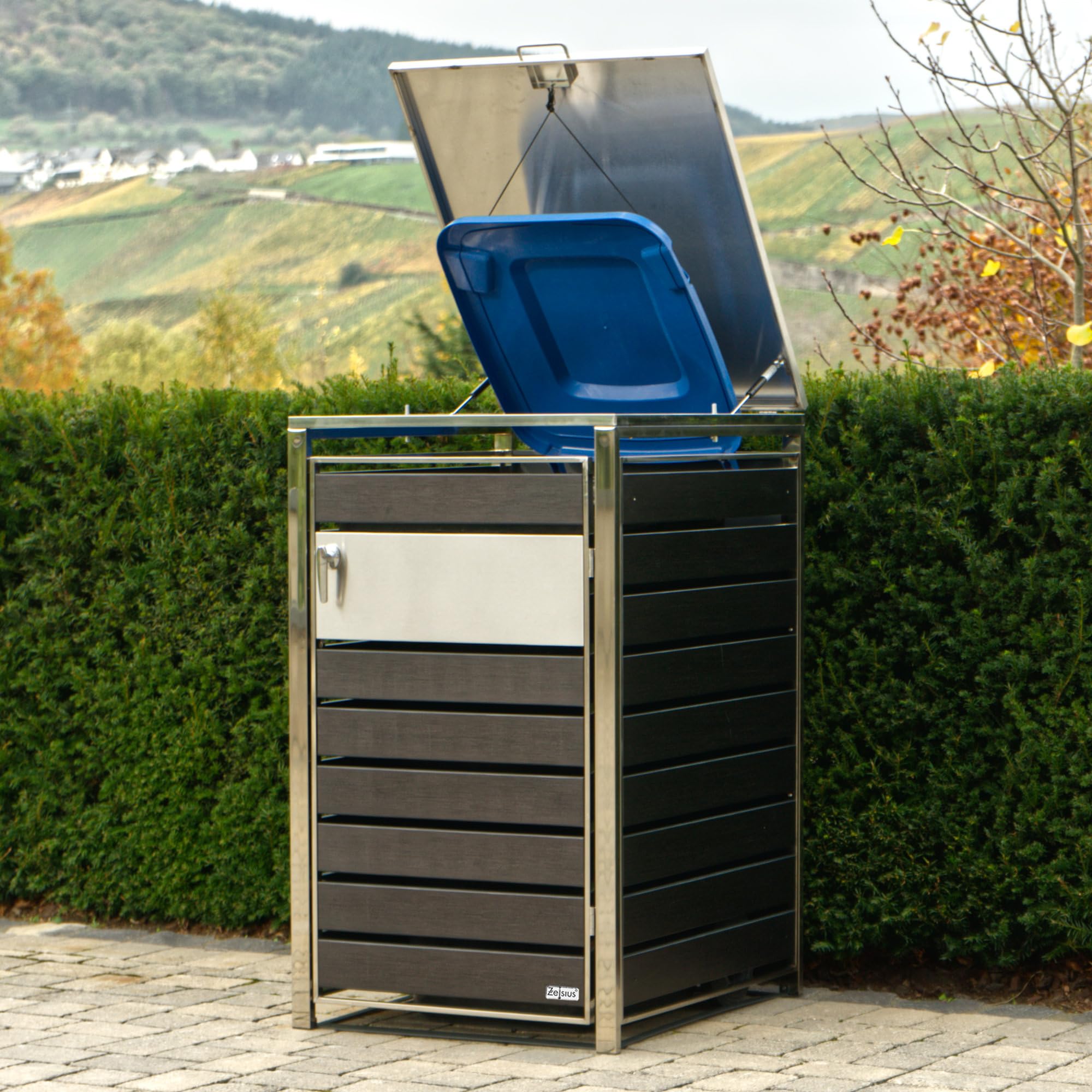 Zelsius Mülltonnenbox 1 Tonne | (B) 68 x (T) 80 x (H) 116,5 cm | Anthrazit | inkl. Erweiterungsmöglichkeit | Mülltonnenverkleidung, Mülltonnenbox 1er, Müllbox, Müllhaus 2