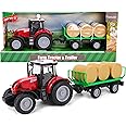Toyland Tractor and Trailer 37cm Red with Lights and Sound - Farm Toys for Children (Tractor and Ball Trailer)